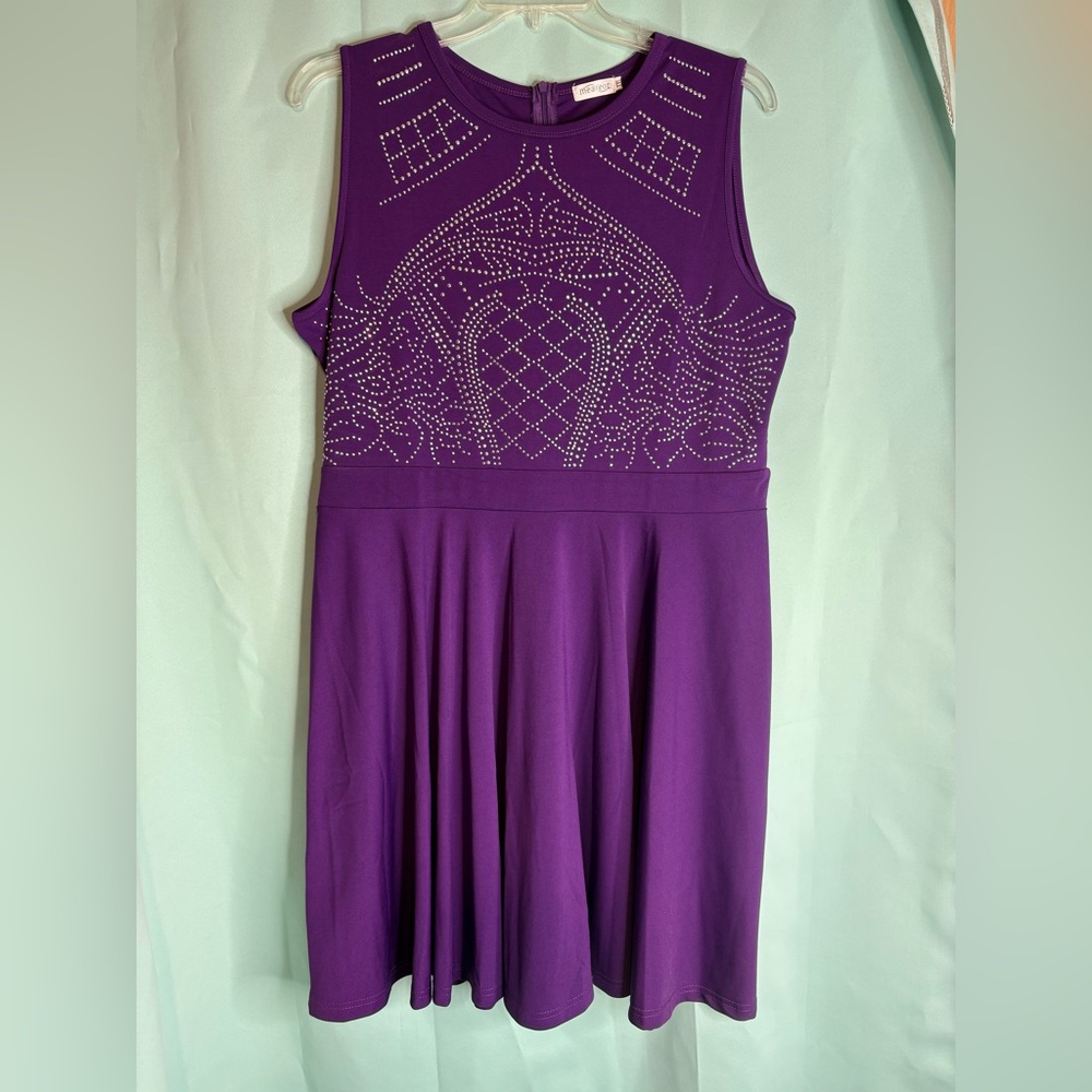 Meaner Sleeveless Purple Midi Dress with Rhinestone Bodice